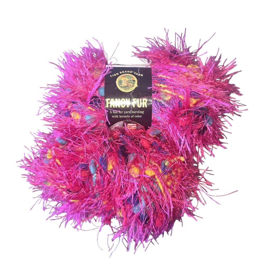 Lion Brand Fancy Fur Yarn 2 Skein Party Pink Italy Eyelash Knit Crochet Craft